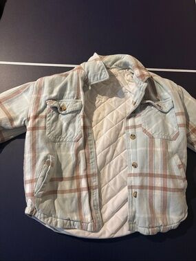 Aeropostale Light Blue & Tan Plaid Quilted Jacket